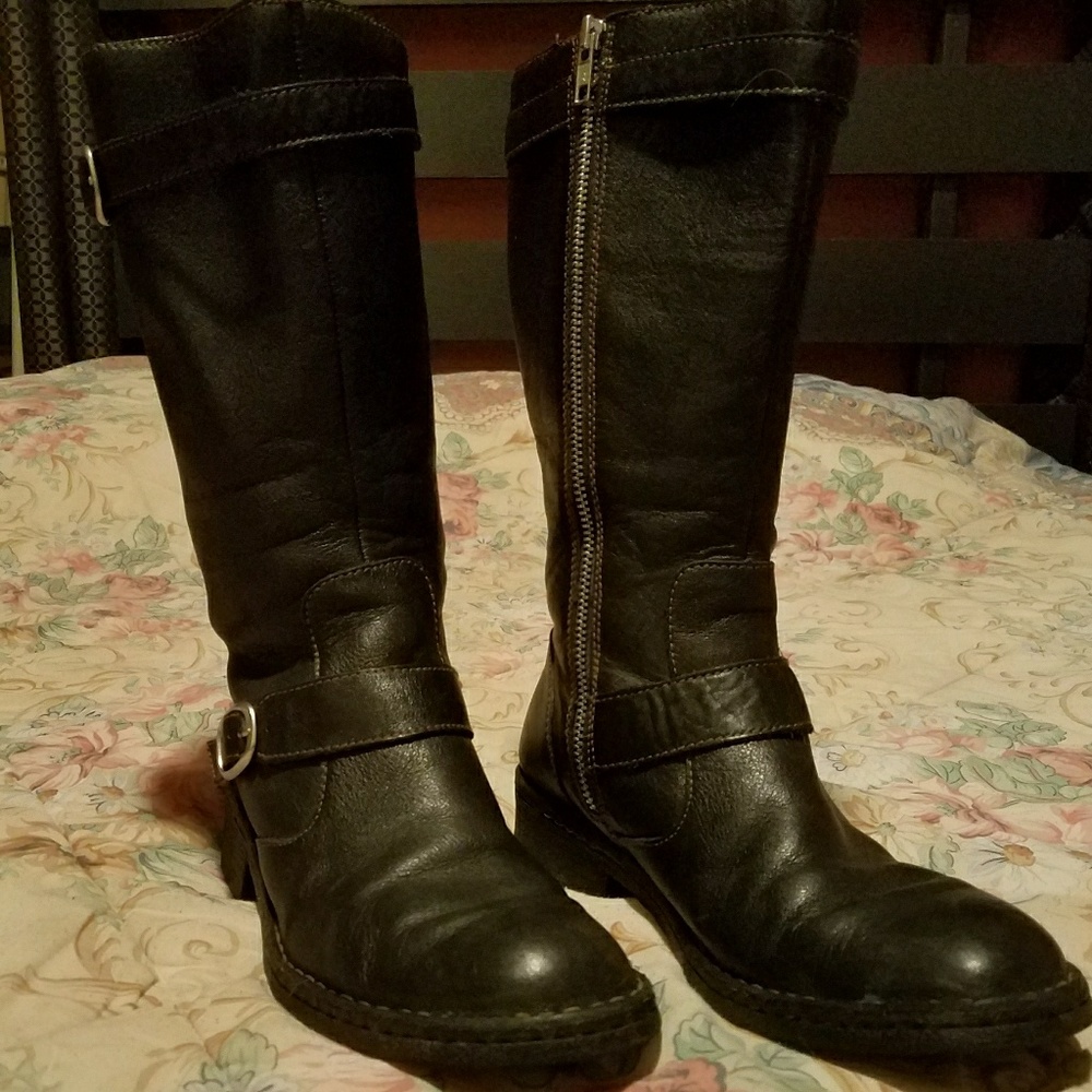 Tall Black Leather Boots by Born Size 8.5